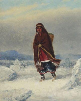 Cornelius Krieghoff Indian Woman in a Winter Landscape Norge oil painting art
